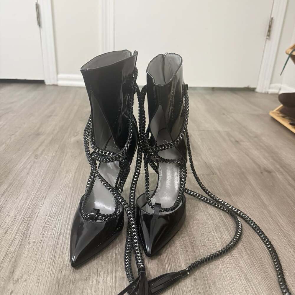 Monika Chiang Freya Black Spazzolato Chain Booties Size 38.5